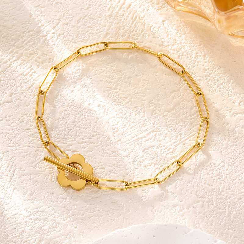 项链简约手链3件套首饰套装女日韩ins小清新几何梅花OT扣个性粗链