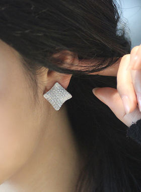 银针满钻锆石菱形耳钉波浪薯片耳环女小众耳饰轻奢感  33562