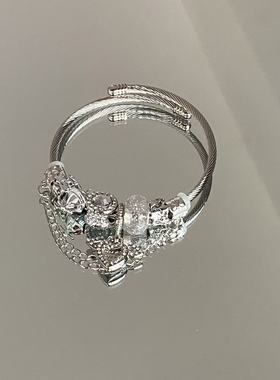 直播爆款潘家手链 白色仙气丘比特爱心吊坠 情侣手镯手串饰品