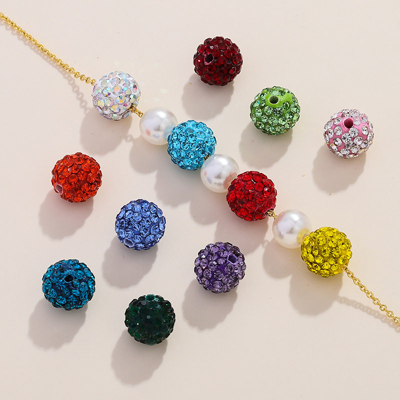 6排满钻10MM香巴拉陶泥钻球 DIY手机链项链手链隔珠 彩色通孔钻球