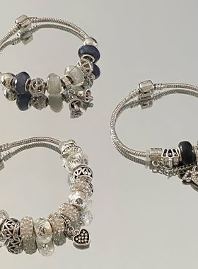 潘家多啦蓝色铃兰花手链女欧美新款琉璃串珠手饰百搭轻奢小众手镯