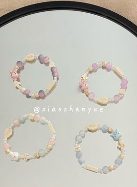 新中式夏日多巴胺陶瓷手链马卡龙拽拽兔叽手工串珠轻奢女文艺手串