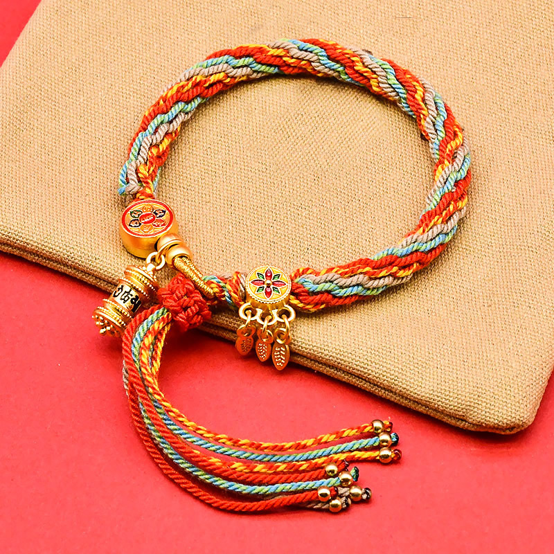 藏式手绳手搓棉绳五彩手绳手工编织民族风手链唐卡藏饰轮回手链