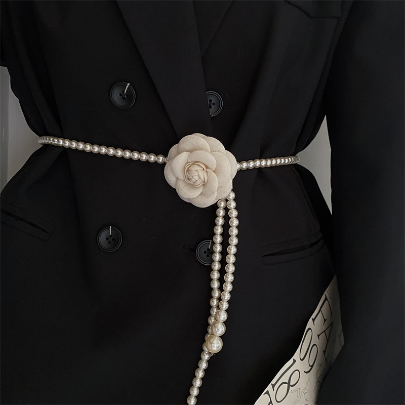 女生花朵仿珍珠合金甜美腰链