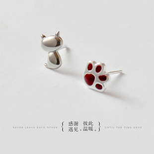 新款925纯银AB猫爪耳钉女可爱日韩个性猫咪耳饰时尚饰品日常通勤