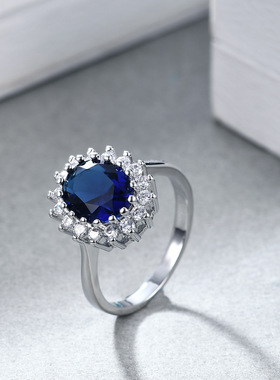 轻奢紫色宝蓝锆石戒指送女友