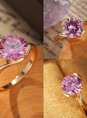 创意镀金铜镶粉锆石指环送女友