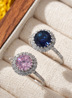 欧美时尚彩色圆形锆石满钻女戒