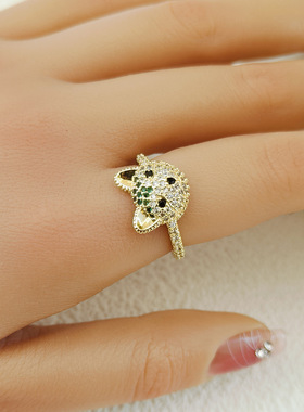 轻奢彩宝满钻超闪小熊开口戒指