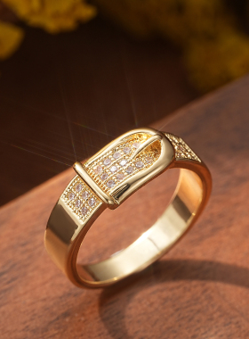 镀金镶钻腰带扣戒指小众设计感
