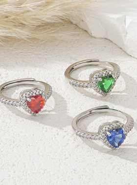 轻奢铜桃心锆石开口戒指