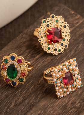 轻奢彩色立方氧化锆石珍珠开口戒