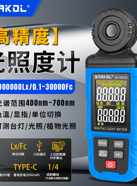 斯耐科SK-8302A光谱照度计高精度数字检测仪色温显指植物光照台灯