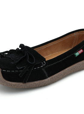 春秋新款流苏磨砂牛皮蜗牛鞋女豆豆鞋大码平底防滑孕妇鞋妈妈鞋42