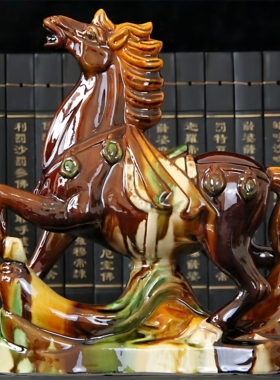 洛阳文创唐三彩陶瓷马摆件八骏马家居客厅装饰品工艺礼品招财办公