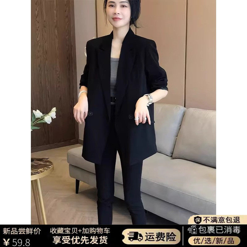 黑色正肩西装外套女2025春秋季新款今年流行宽松休闲高级感小西服