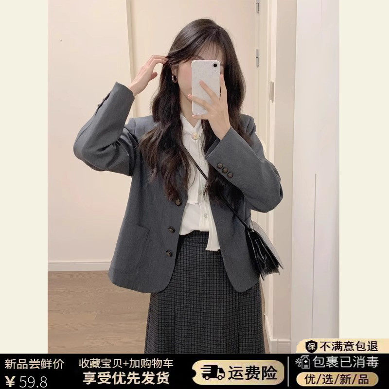 高级感灰色小西装外套女小个子春秋季新款韩版宽松休闲气质西服