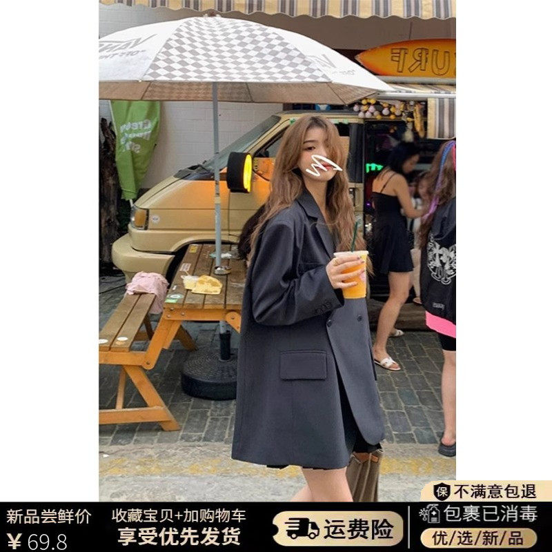 韩版宽松灰色西装外套女oversize高级设计感春季新款廓形通勤西服