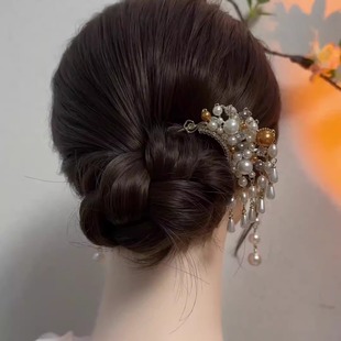 珍珠流苏U型发簪女2025新款高级感古风发钗簪子气质款新中式头饰