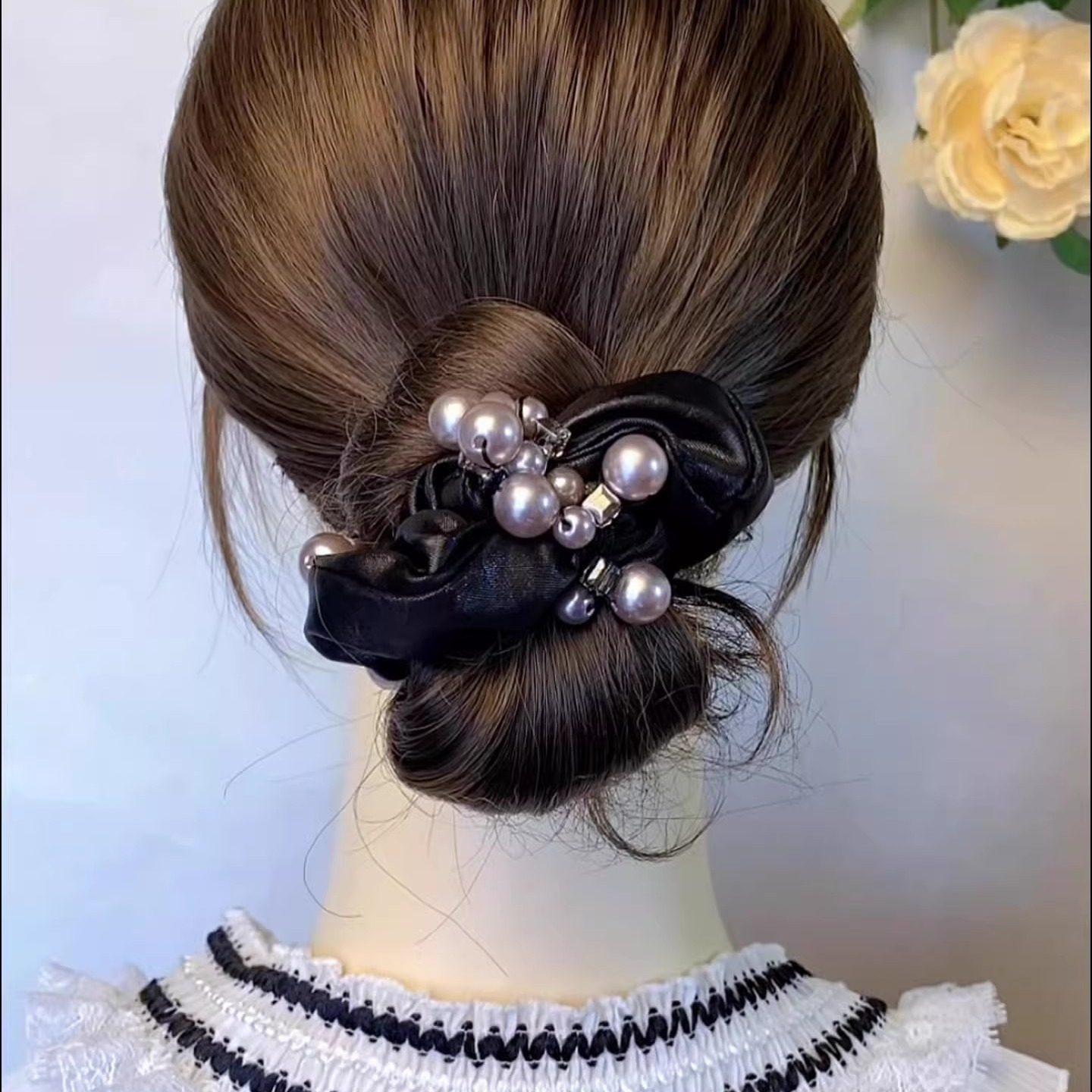 韩版缎面珍珠发圈简约气质盘发高弹力旅行发卡不伤发皮筋小肠圈女