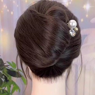 气质仿珍珠简约U型发簪2026新款古风百搭盘发簪子网红珠珠发饰