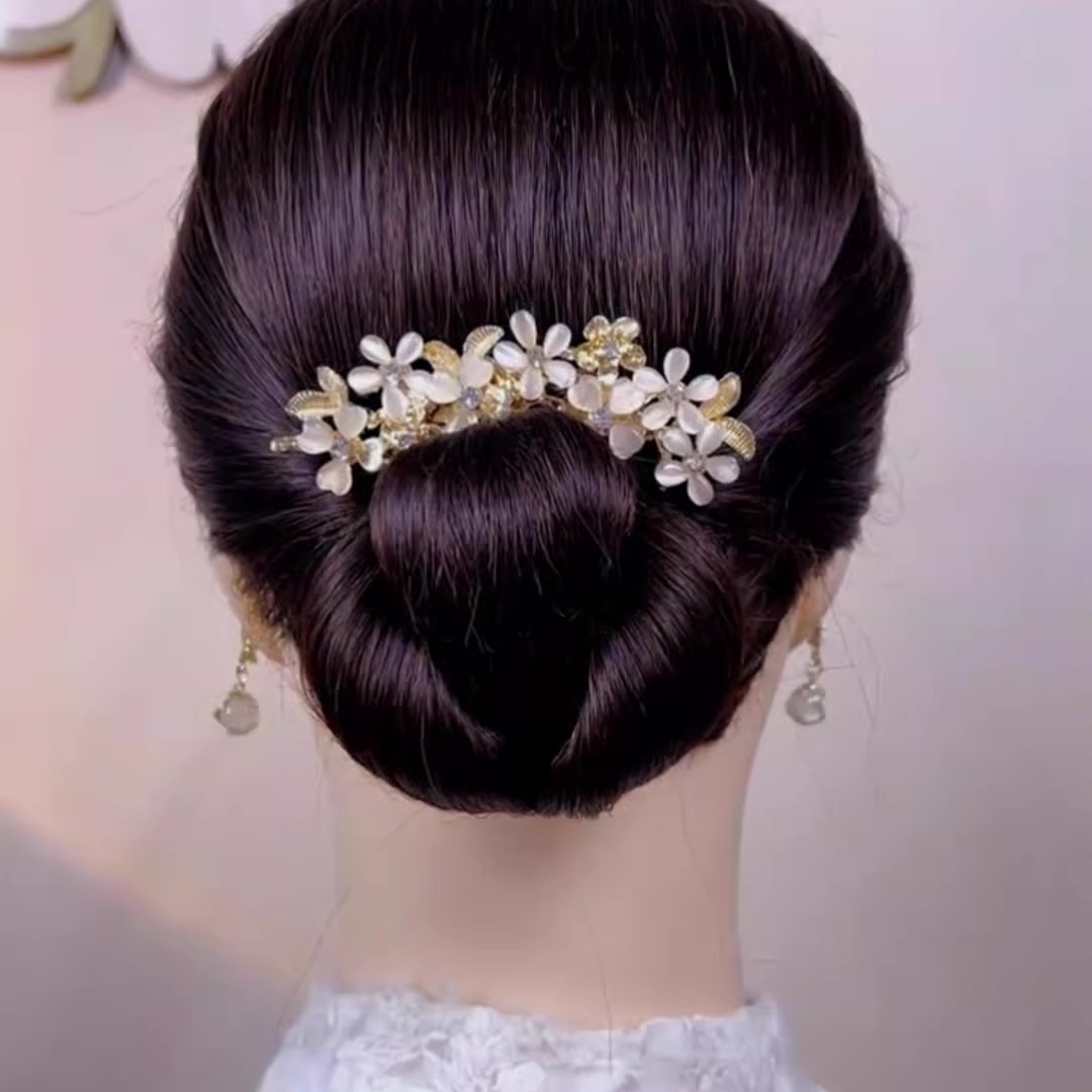 韩国水钻猫眼石花朵插梳发梳发饰