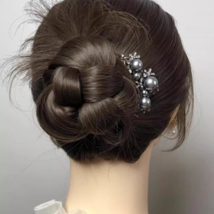 u型发簪女珍珠花朵发钗四齿发夹新中式发梳古风插梳盘发簪子头饰