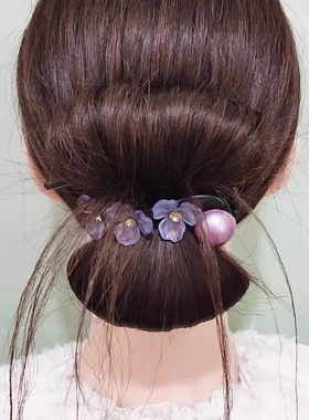 气质紫色花朵珠珠发夹女2025新款盘发扭扭夹后脑勺青蛙扣发卡头饰