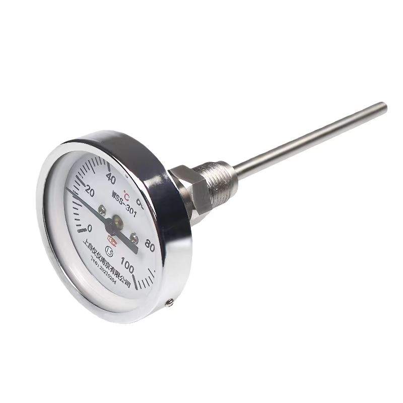 小表盘60MM轴向双金属温度计WSS-301工业指针机械温度计0-100℃
