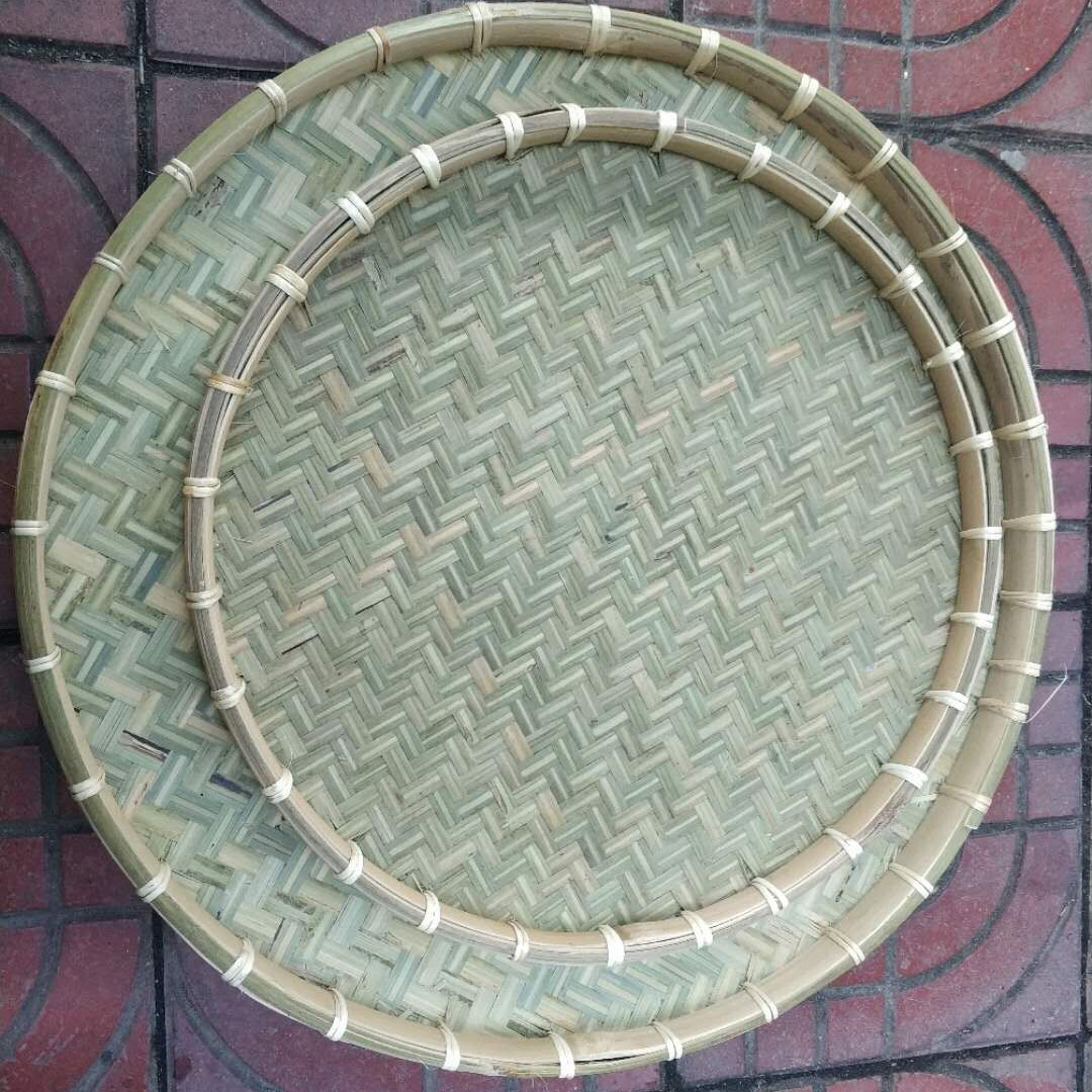 装饰簸箕竹编家用青皮有孔米筛子手工晾晒商用大号圆形盘竹编制品