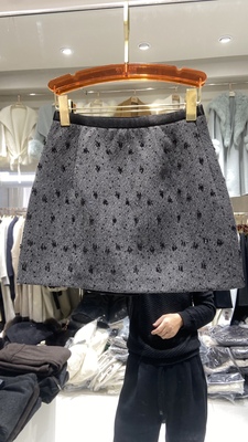 欧货冬新韩重工闪闪亮片钉珠羊毛呢半身裙女高腰显瘦A字包臀短裙