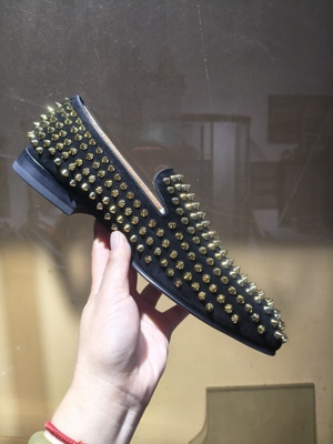 欧美AGZ CL铆钉低帮红底男鞋水钻奥钻乐福鞋真皮金钉绅士单鞋皮鞋