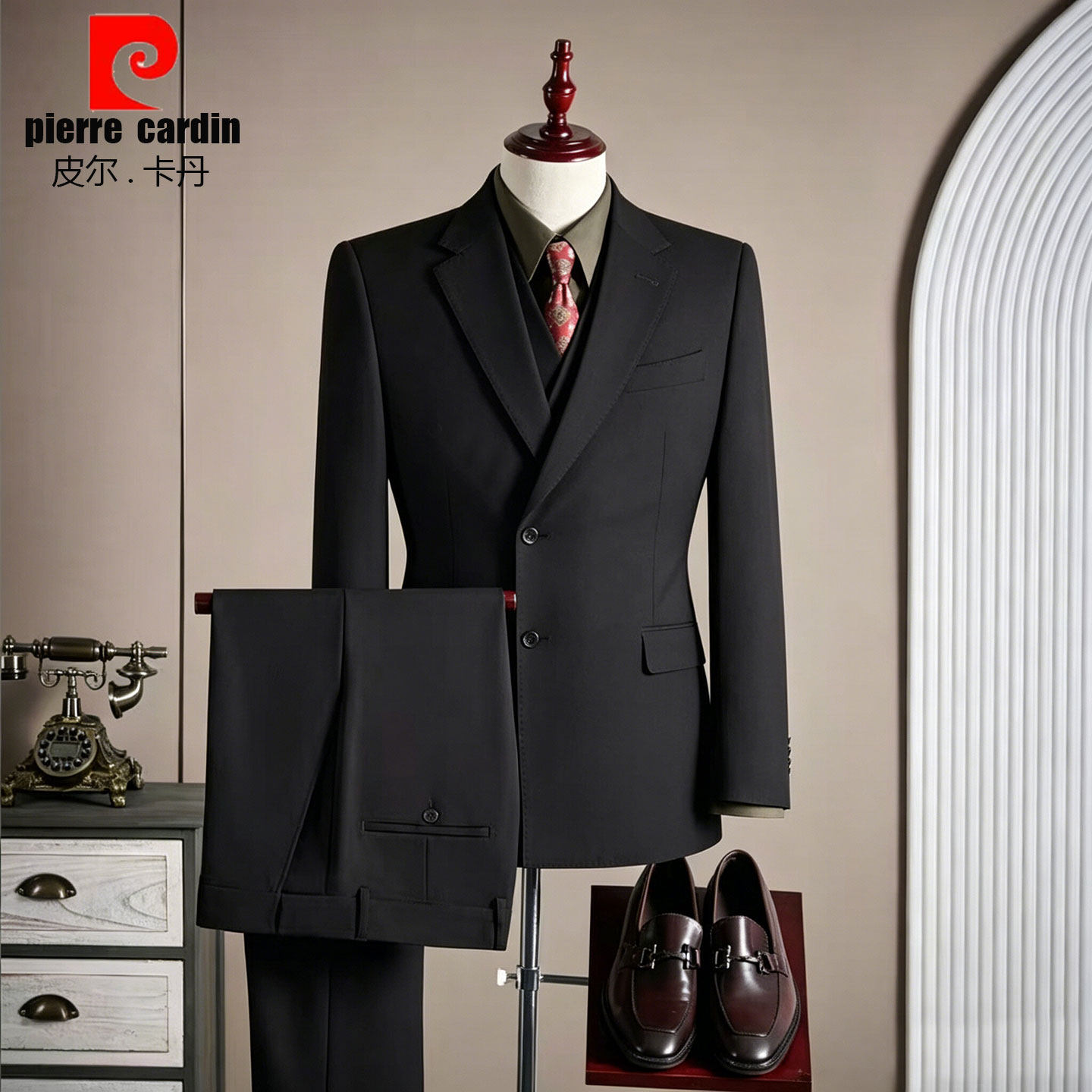 皮尔卡丹商务风西服套装男正装修身职业西装两粒扣商务轻奢两件套