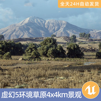 UE5虚幻5素材模型环境场景资产草原4x4km景观平原山丘岭河流公路