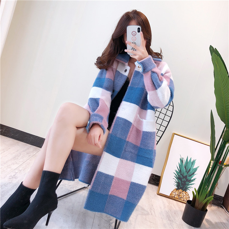 new pattern fashion lattice mink Cashmere coat Cardigan sweater Autumn and winter thickening overcoat Mid length version Korean Edition coatin the Women's clothing/Boutique , Wool sweater  category - from Buy2taobao.com to provide professional Taobao agent buy service