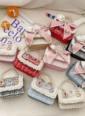 儿童小挎包女孩小香风蝴蝶结手提斜挎包宝宝时尚可爱公主链条包包