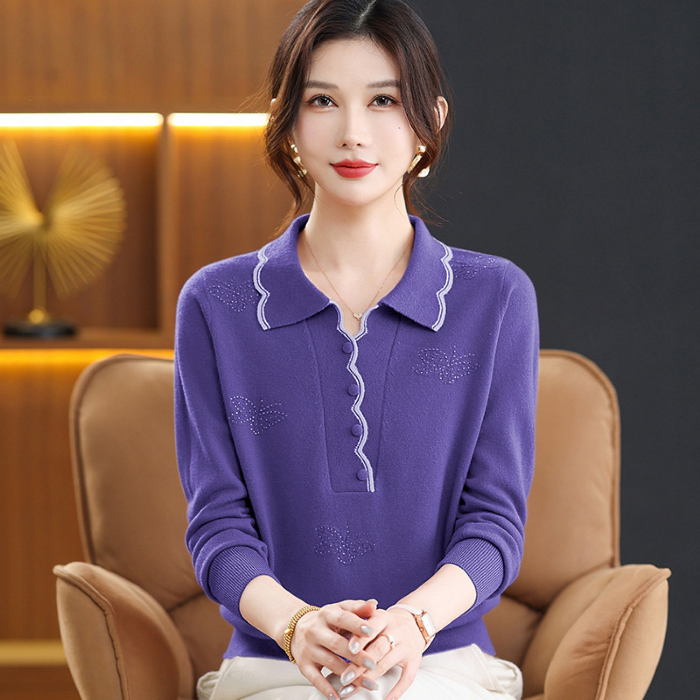 【100%纯山羊绒】女厚款秋冬中老年妈妈毛衣上衣打底衫针织羊绒衫