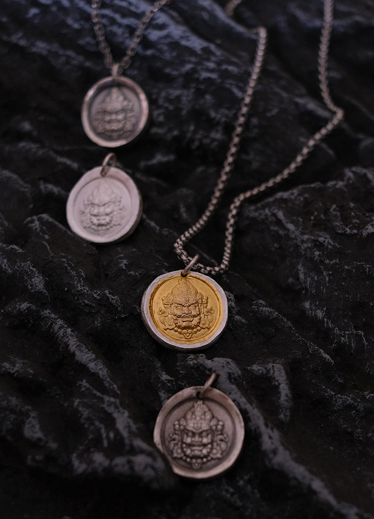 纯手工24k点金纯银黄财神项链吊坠西藏诺拉佛像护身符挂件复古潮