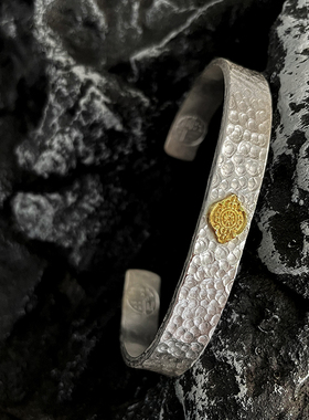 24k点金桑耶多拉锤纹纯银手镯