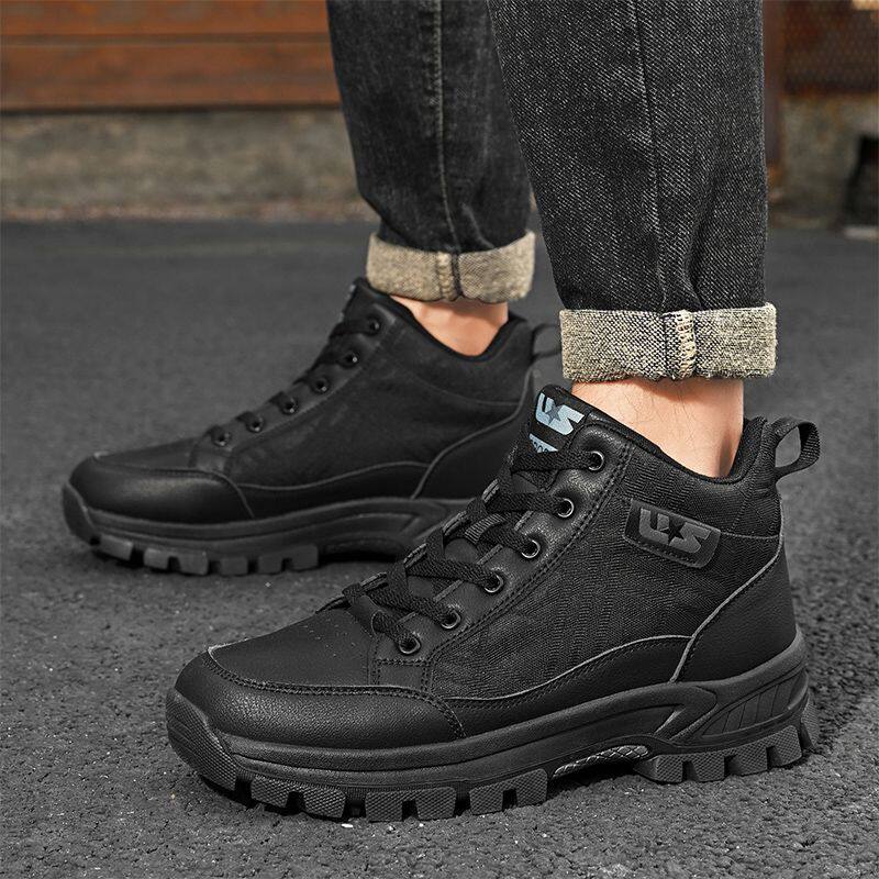 马丁靴男头层牛皮高帮侧拉链真牛皮透气软底男鞋马丁靴男靴