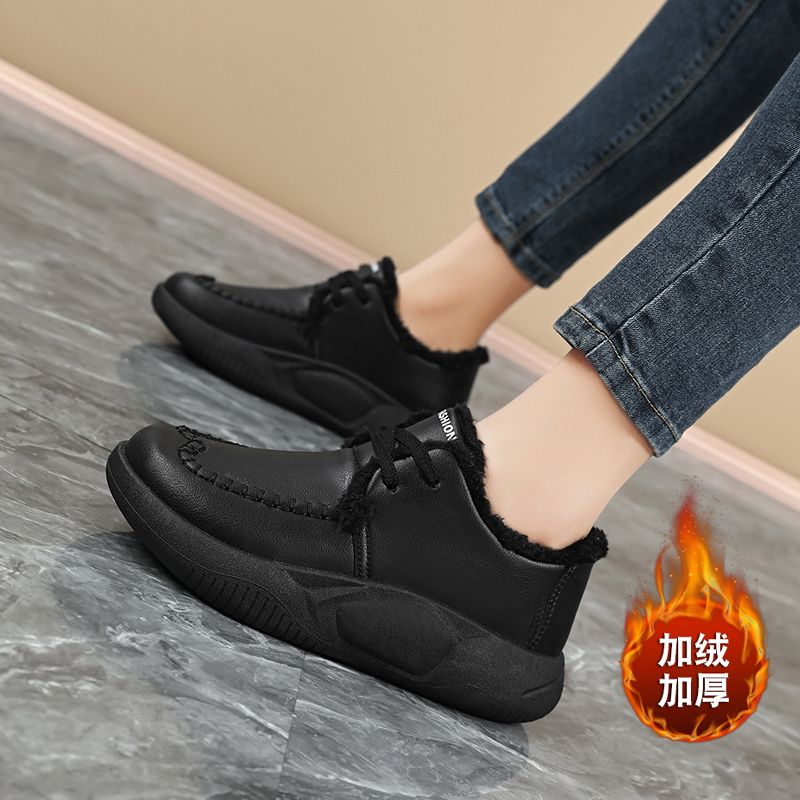 肯酒店工作鞋单鞋女防滑平底黑色皮鞋职业软底防水上班