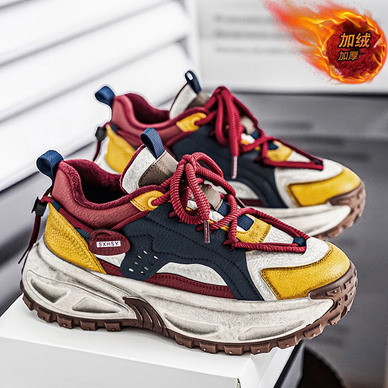 欧洲站男鞋复古脏脏鞋轮胎底老爹鞋秋冬加绒保暖棉鞋运动休闲鞋子