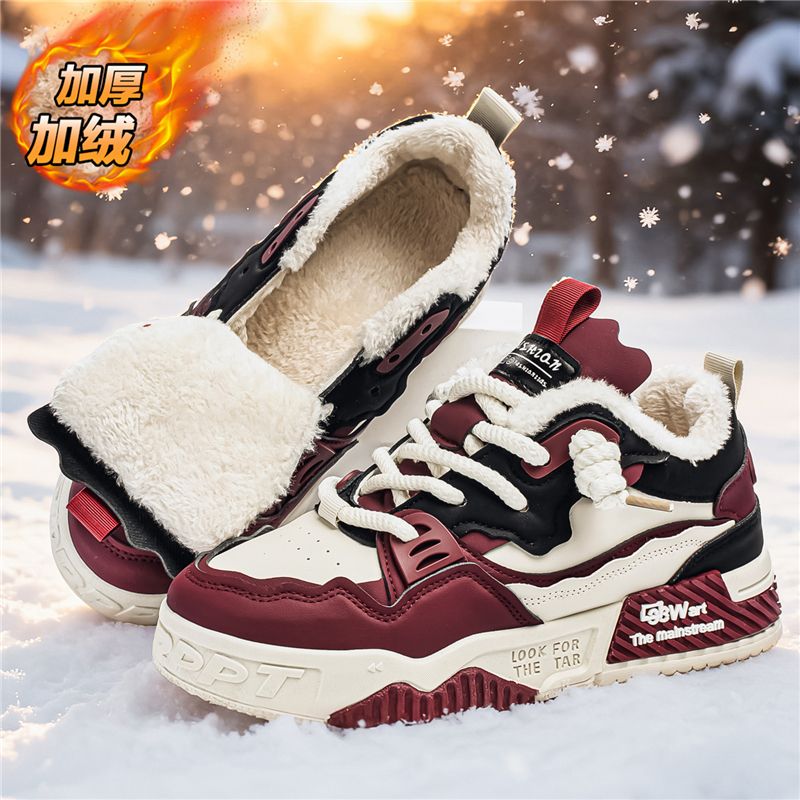 板鞋男生夏季透气厚底蛇年转运酒红色新款运动潮牌鞋