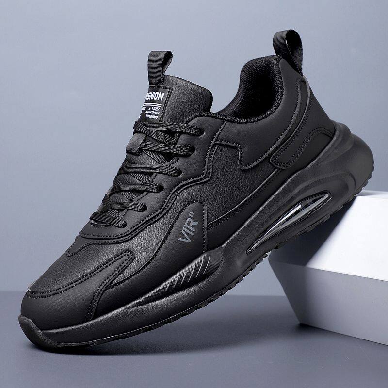 沙丁鸟秋冬新款气垫运动鞋皮面男女同款情侣防滑跑鞋休闲跑步鞋