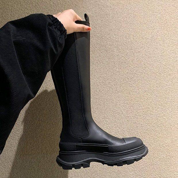葡萄妈同款 复古切尔西增高高筒时装靴