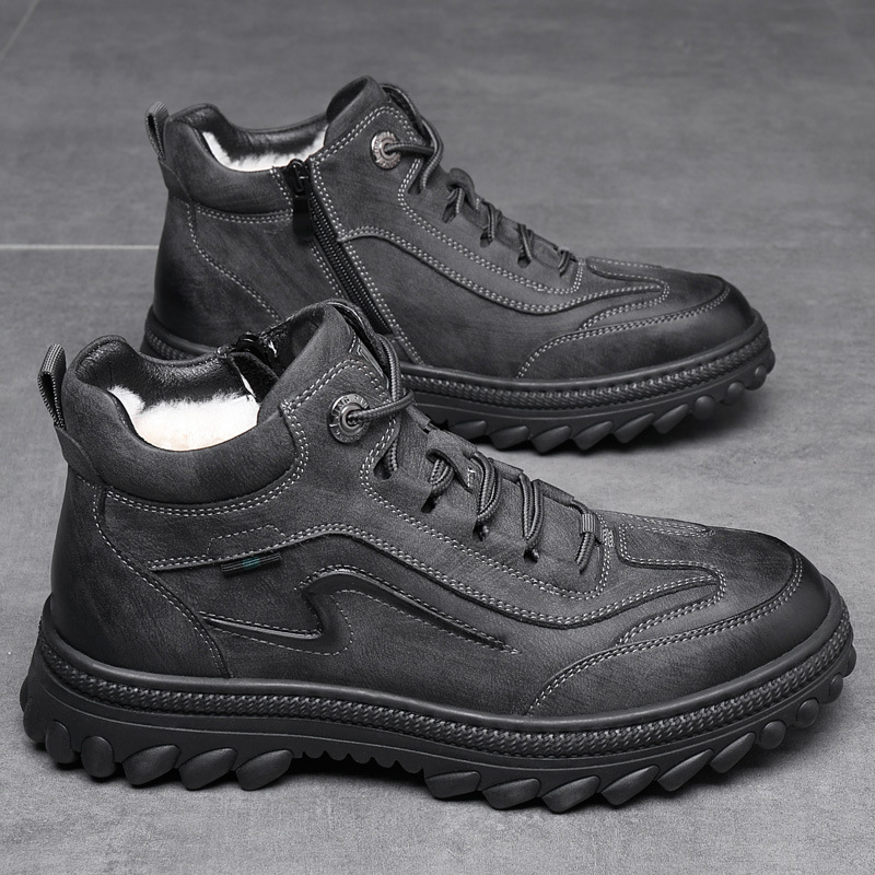 冬季新款真皮羊毛棉鞋高帮皮毛一体防滑男鞋东北户外休闲防水棉鞋