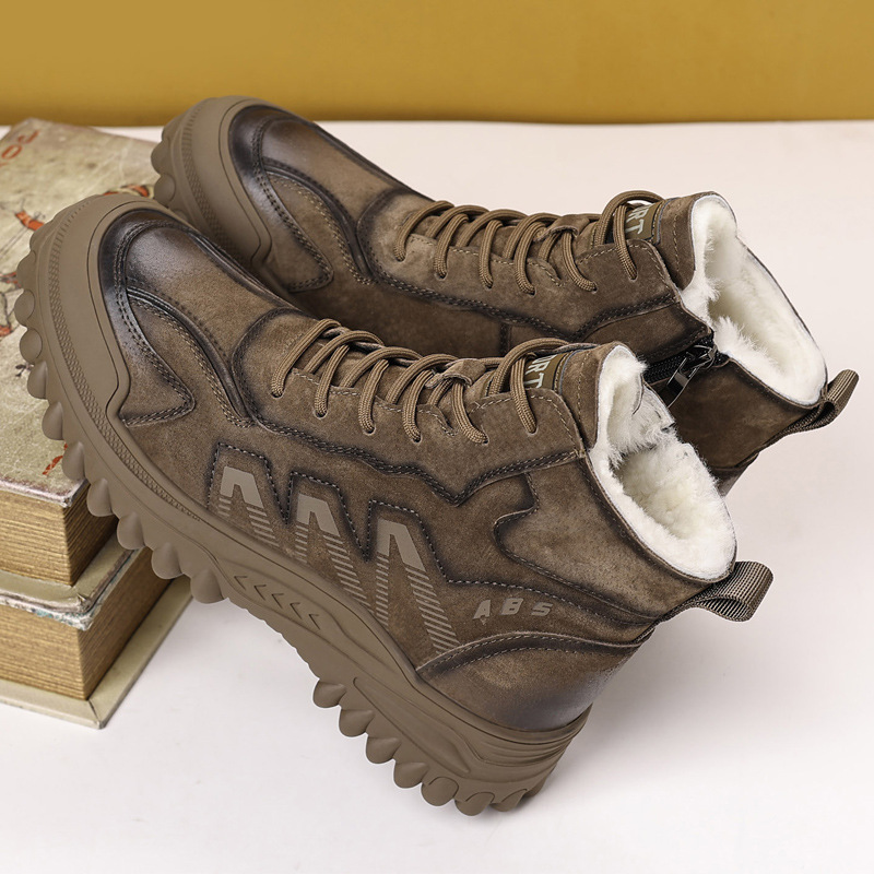 2025冬新款休闲运动男士户外保暖棉鞋皮毛一体雪地靴防滑保暖男鞋