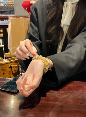 暴富设计黄阿赛手链女黄水晶手串招财转运大尺寸轻奢小众精致手串