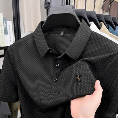 夏季高端网眼冰丝短袖t恤男衬衫领纯色保罗滑料polo衫半袖男衣服