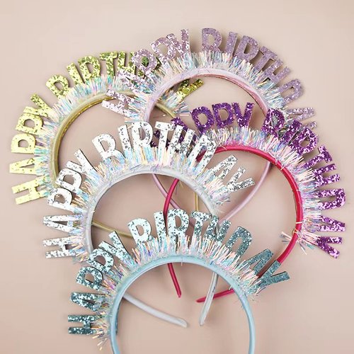 生日头箍镭射亮片闪字HB英文生日快乐网红生日派对头饰发箍生日帽